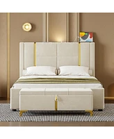 Queen Bed Set with Trundle, Storage, & Night Light