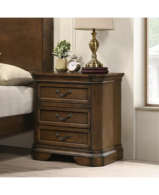 Maderne Traditional Wood 3-Drawer Nightstand, Antique Walnut/Brown