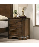 Maderne Traditional Wood 3-Drawer Nightstand, Antique Walnut/Brown