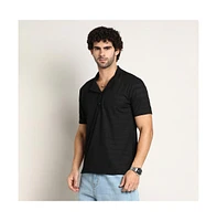 Campus Sutra Men's Onyx Black Panel-Tactile Cuban Polo T-Shirt