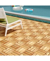 30 Pcs Interlocking Flooring Tiles Floor Decking for Patio Acacia Wood Outdoor