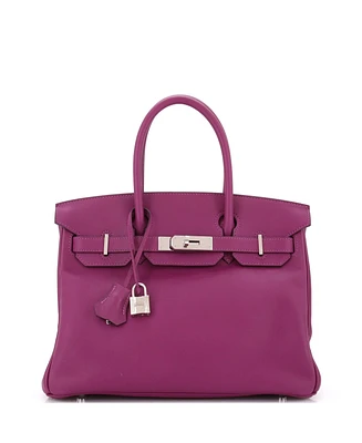 Pre-Owned Hermes Birkin 30 Handbag Purple Swift with Palladium Hardware