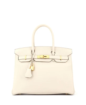 Pre-Owned Hermes Birkin 30 Handbag Light Clemence with Gold Hardware