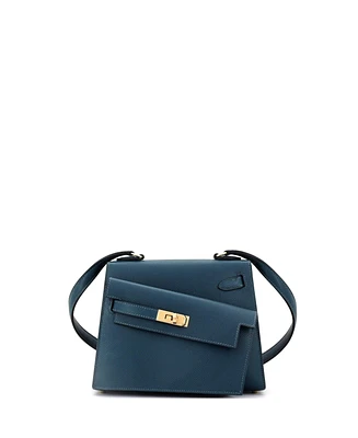 Pre-Owned Hermes 20 Kelly Sellier en Desordre Bag Blue Epsom with Permabrass Hardware