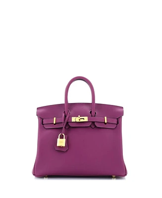 Pre-Owned Hermes Birkin 25 Handbag Purple Swift with Gold Hardware