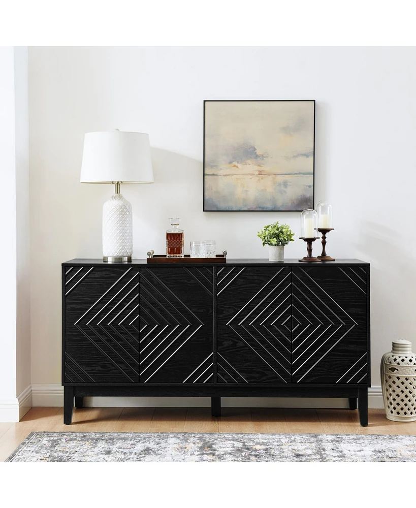 Black Farmhouse Buffet Cabinet - 60.5" Sideboard