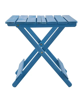 Folding Square Patio Table - Solid Wood, Blue