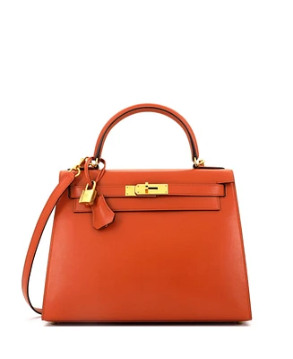 Pre-Owned Hermes Kelly 28 Handbag Orange Tadelakt with Gold Hardware