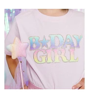 Sweet Wink Toddler Girls Pastel Rainbow BDay Patch Lavender Short Sleeve T-Shirt