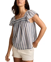 Lucky Brand Women's Striped Cotton Square-Neck Peasant Top
