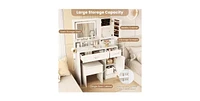 Makeup Vanity Desk with Mirror and Lights Dressing Table and Stool Set