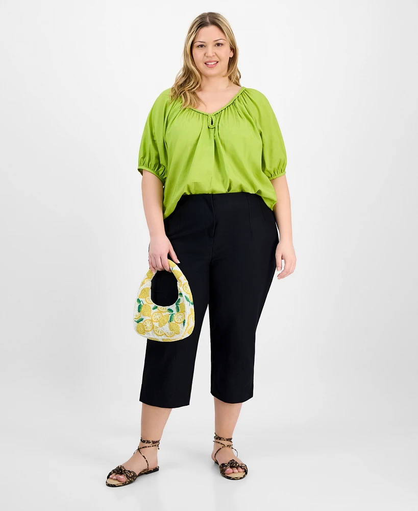 On 34th Trendy Plus Solid Stretch Straight-Leg Capris Pants, Exclusively at Macy's