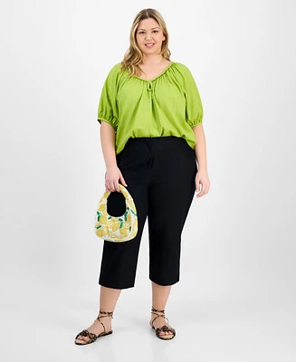 On 34th Trendy Plus Solid Stretch Straight-Leg Capris Pants, Exclusively at Macy's