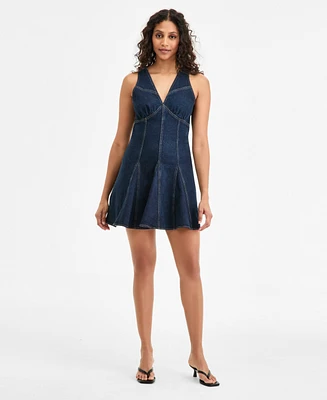 Bar Iii Women's Denim Godet Mini Dress, Exclusively at Macy's
