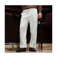 Campus Sutra Men's Cream White Waffle-Pleated Straight Trousers