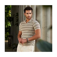 Campus Sutra Men's French Beige & Off White Zig-Zag Knit Polo T-Shirt