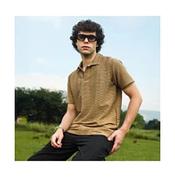 Campus Sutra Men's Ash Brown Flatten-Ruched Polo T-Shirt