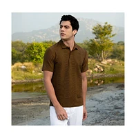 Campus Sutra Men's Mocha Brown Flatten-Ruched Polo T-Shirt