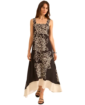 Vince Camuto Women's Floral Square-Neck Smocked-Back Sleeveless Maxi Dress