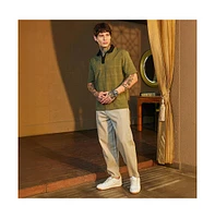 Campus Sutra Men's Olive Green & Onyx Black Contrast Grid Polo T-Shirt