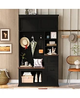 Entryway Hall Tree with Bench, Storage, and Hooks