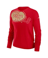Nike Women's Scarlet San Francisco 49ers Layered Logo Cropped Long Sleeve Fashion T-Shirt