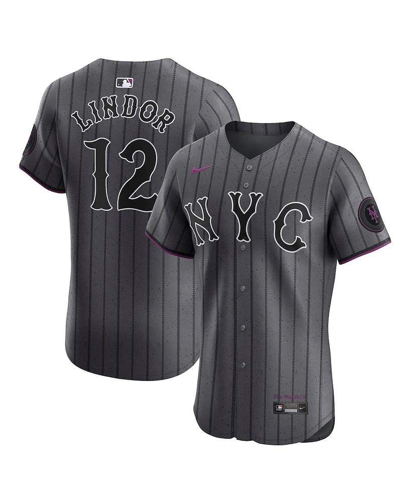 Nike Men's Francisco Lindor Gray New York Mets City Connect Elite Jersey