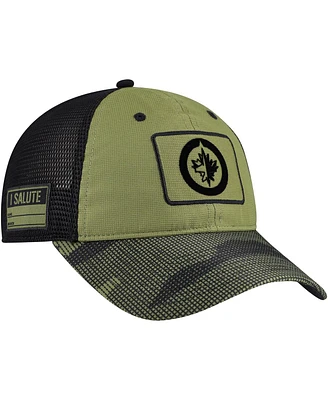 Fanatics Men's Olive Winnipeg Jets Military Appreciation Trucker Adjustable Hat