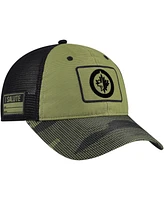 Fanatics Men's Olive Winnipeg Jets Military Appreciation Trucker Adjustable Hat