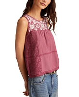 Lucky Brand Women's Lace-Trim Embroidered Cotton Sleeveless Top