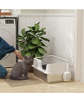 PawHut Stainless Steel Litter Box, Enclosed Cat Litter Box, Light