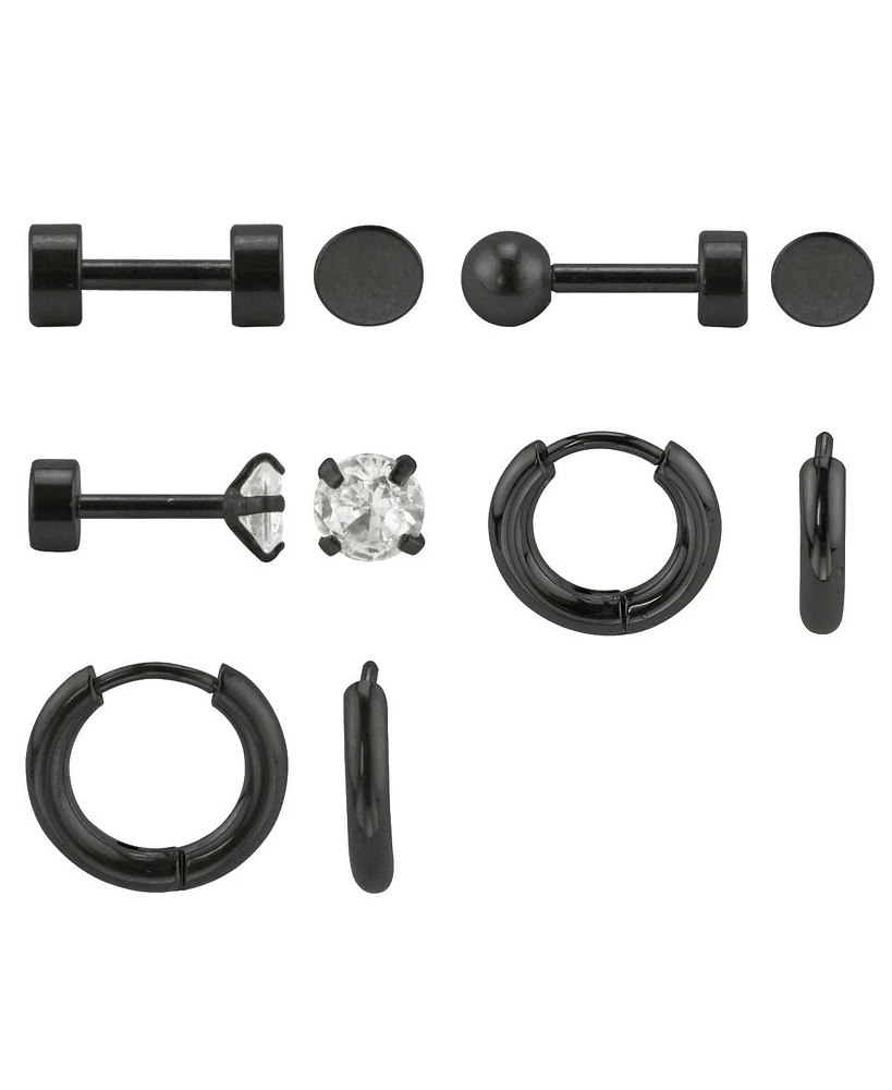 Set of 5 Stainless Steel Earrings: Hoops and Studs