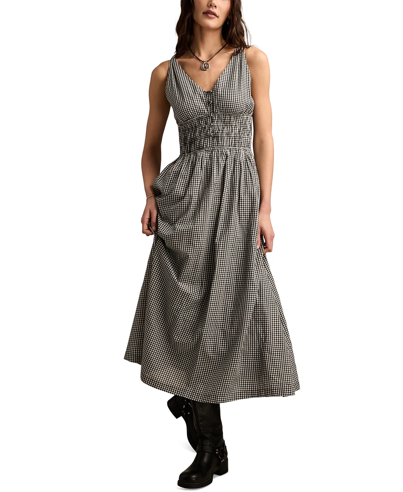 Lucky Brand Women's Printed V-Neck Smocked-Waist Maxi Dress