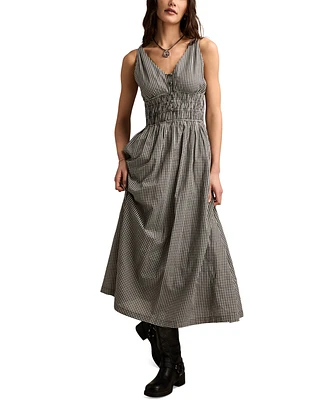 Lucky Brand Women's Printed V-Neck Smocked-Waist Maxi Dress