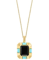 Effy Onyx (12x10mm) & Turquoise (3x5mm) Pendant Necklace in 14k Gold-Plated Silver, 17" + 1" extender