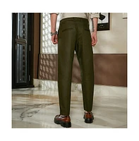 Campus Sutra Men's Juniper Green Striped Tailored Trousers