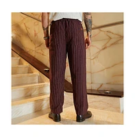 Campus Sutra Men's Chocolate Brown Pinstriped Chino Trousers