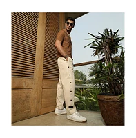Campus Sutra Men's Off-White Side-Snap Straight Trousers