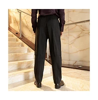 Campus Sutra Men's Onyx Black Unbalanced-Ridge Straight Trousers