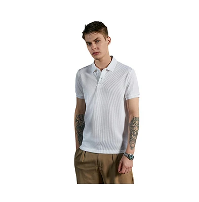 Campus Sutra Men's Cream White Solid Ribbed Polo T-Shirt