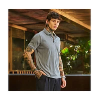 Campus Sutra Men's Coin Grey Ribbed -Tactile Polo T-Shirt