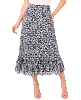 CeCe Women's Printed Ruffle-Hem Midi Skirt