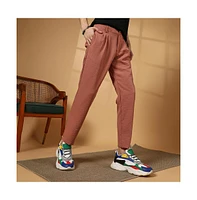 Campus Sutra Men's Terracotta Brown Crinkled Tailored Trousers