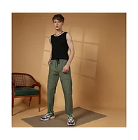 Campus Sutra Men's Olive Green Solid Utility Trousers