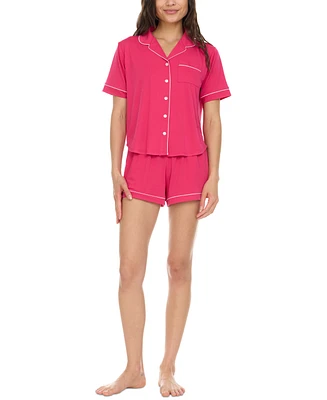 Flora by Nikrooz Women's Annie Button Down Shorty Notch Pajama Set, 2 Piece