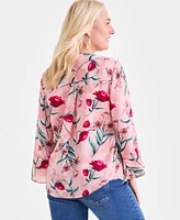 Style & Co Petite Pleated Floral-Print Top, Exclusively at Macy's