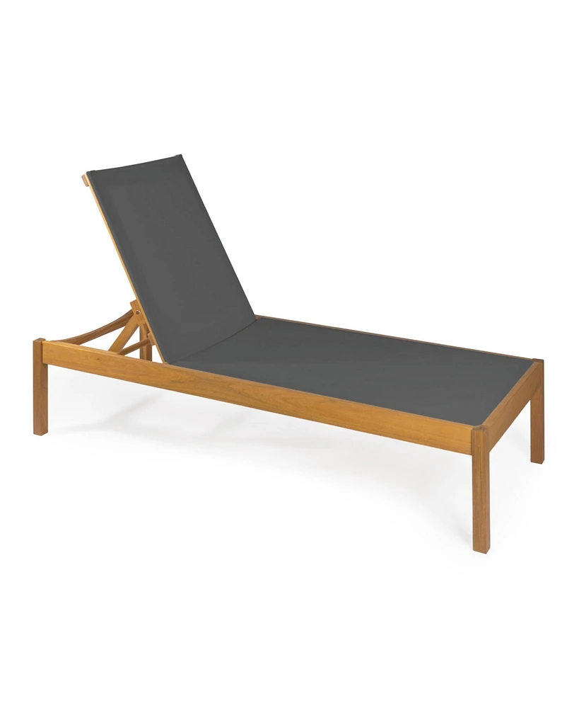 Lagunan 77.56"x26.38" Modern Minimalist Adjustable Acacia Wood Chaise Outdoor Lounge Chair, Dark Gray/Natural