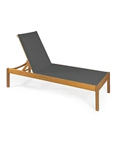 Lagunan 77.56"x26.38" Modern Minimalist Adjustable Acacia Wood Chaise Outdoor Lounge Chair, Dark Gray/Natural