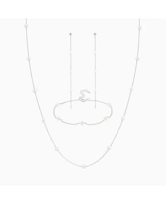 Sterling Silver Infinite Cultured Pearl Bracelet, Necklace & Drop Earrings Set