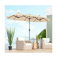 13 Feet Double-Sided Patio Twin Table Umbrella with Crank Handle